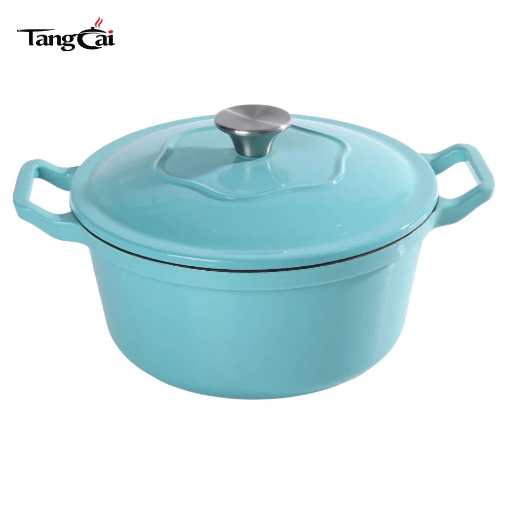 Classic 5QT Round Enameled Cast Iron Dutch Oven- Tiffany Blue Casserole Soup Pot for Sourdough Bread Baking