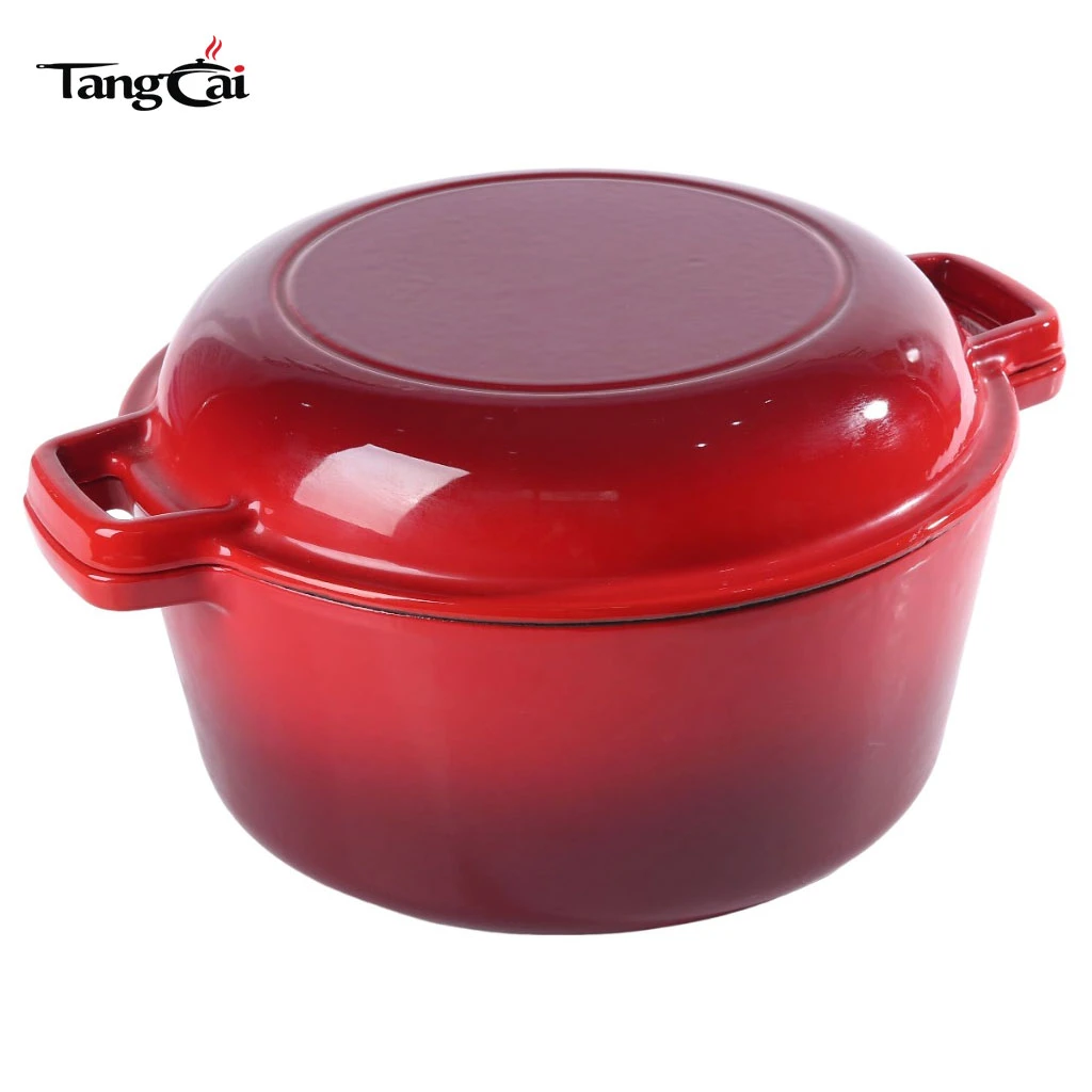 2 in 1 5QT Enameled Cast Iron Dutch Oven for Sourdough Bread Baking