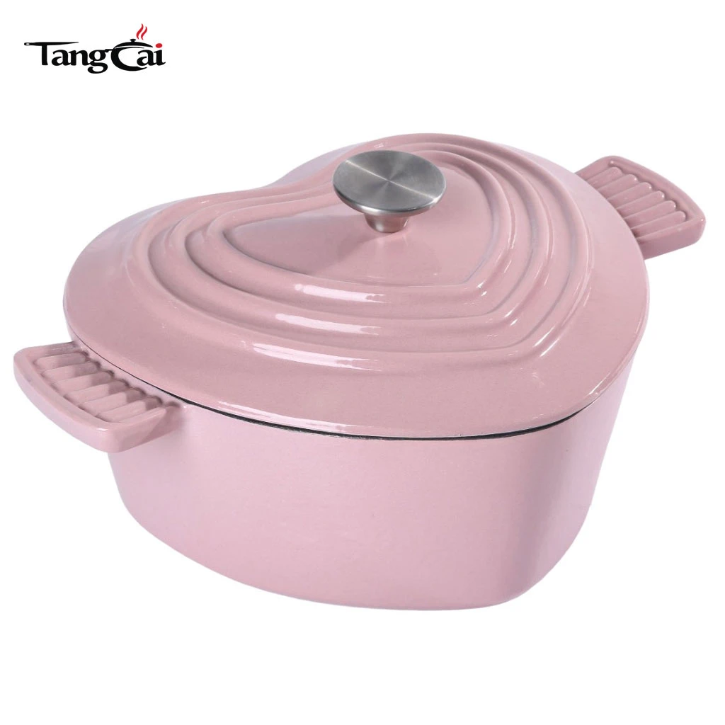 Popular Pink Heart Shaped Enamel Cast Iron Dutch Oven, Perfect for Holiday or Birthday Gift