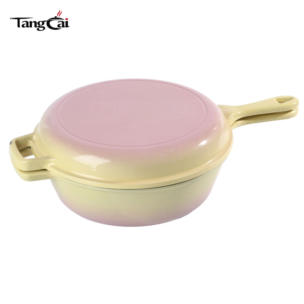 Enameled Cast Iron 2-in-1 Multi Combo Cooker with Long Handle