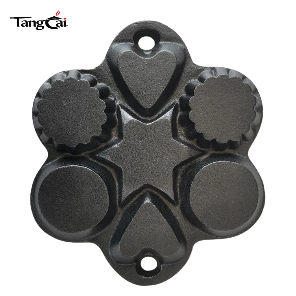 Custom Multi-Shape Cast Iron Baking Pan, 6-Cup Pre-Seasoned Mold with Star, Heart & Round Wells for Muffins, Cookies & Pancakes