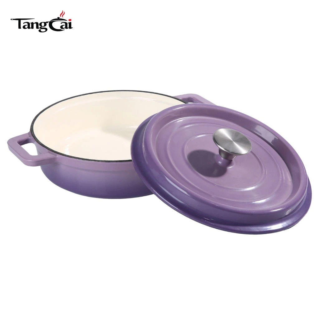 Mini Purple 3.5QT Shallow Enameled Cast Iron Dutch Oven, Small Individual Casserole Pot, Single-Serve Seafood Cookware