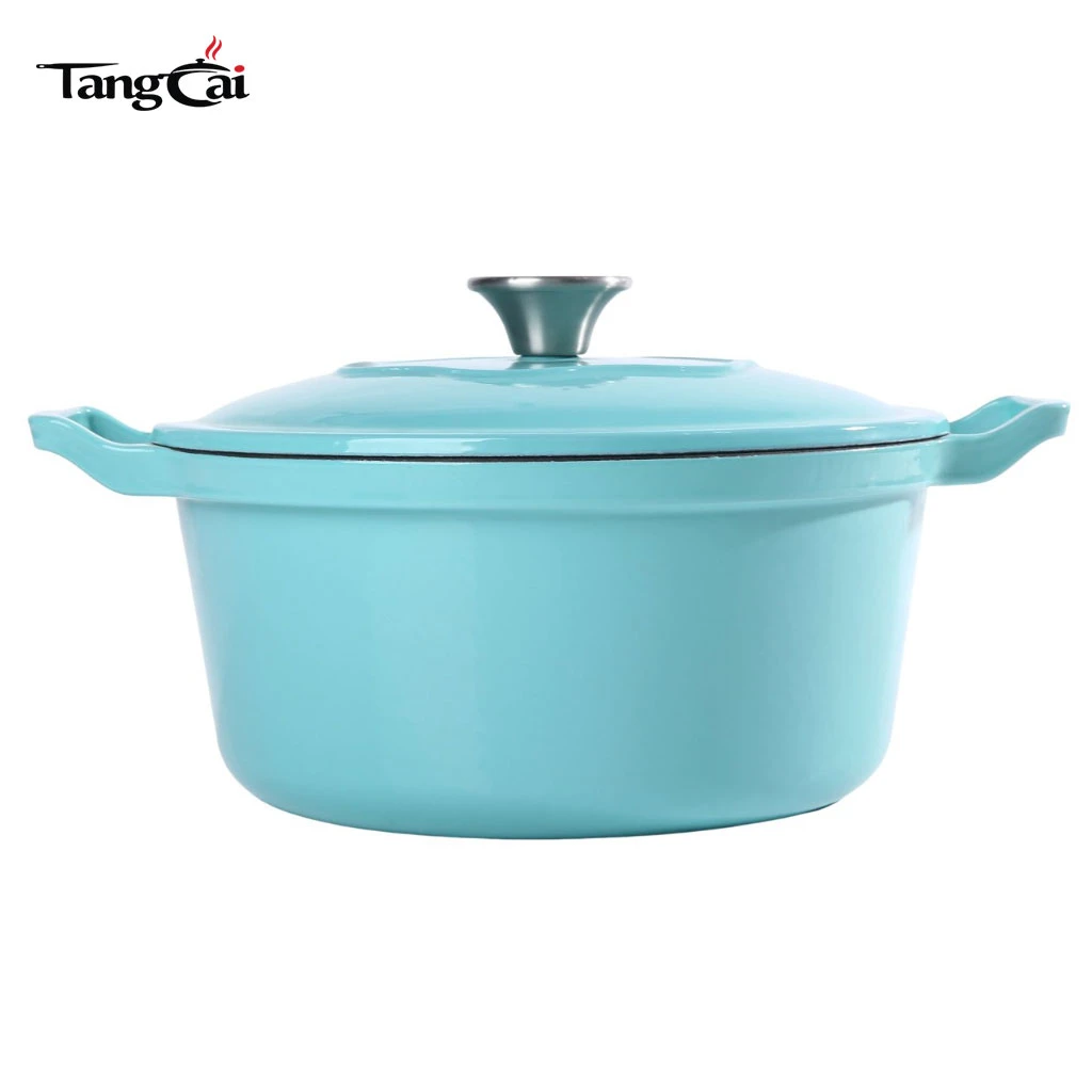 Classic 5QT Round Enameled Cast Iron Dutch Oven- Tiffany Blue Casserole Soup Pot for Sourdough Bread Baking