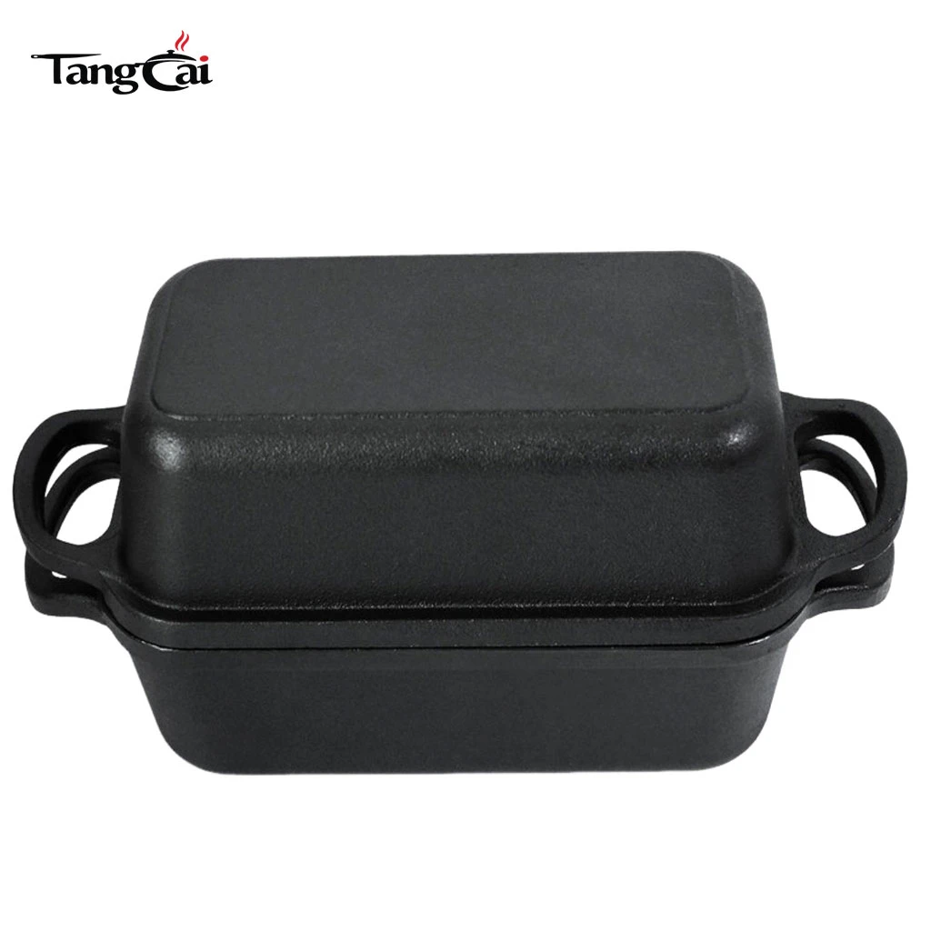 2 in 1 Rectangular Cast Iron Bread Loaf Pan with Lid, Multi-Use Combo Cooker for Baking Bread 9x5 Inch