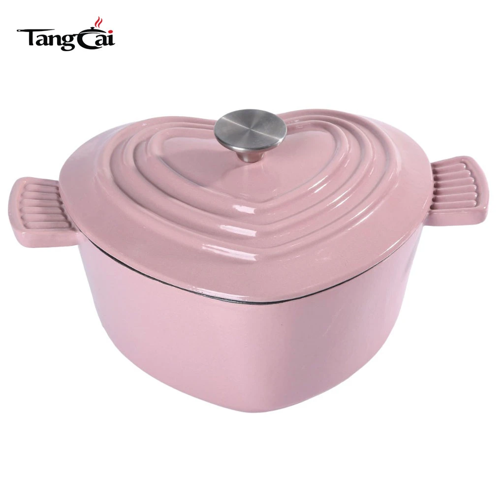 Popular Pink Heart Shaped Enamel Cast Iron Dutch Oven, Perfect for Holiday or Birthday Gift