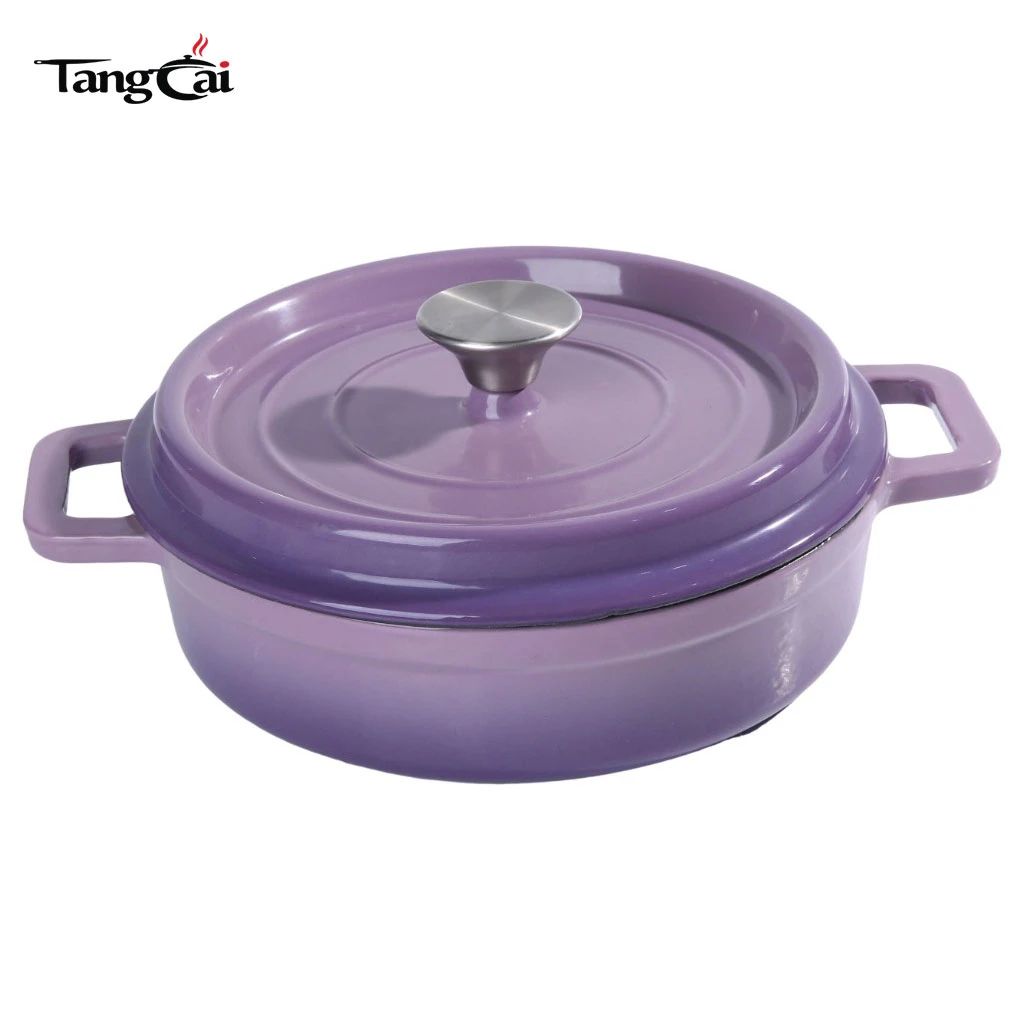 Mini Purple 3.5QT Shallow Enameled Cast Iron Dutch Oven, Small Individual Casserole Pot, Single-Serve Seafood Cookware
