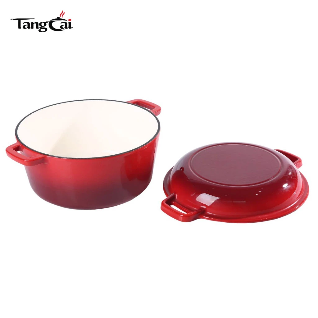 2 in 1 5QT Enameled Cast Iron Dutch Oven for Sourdough Bread Baking