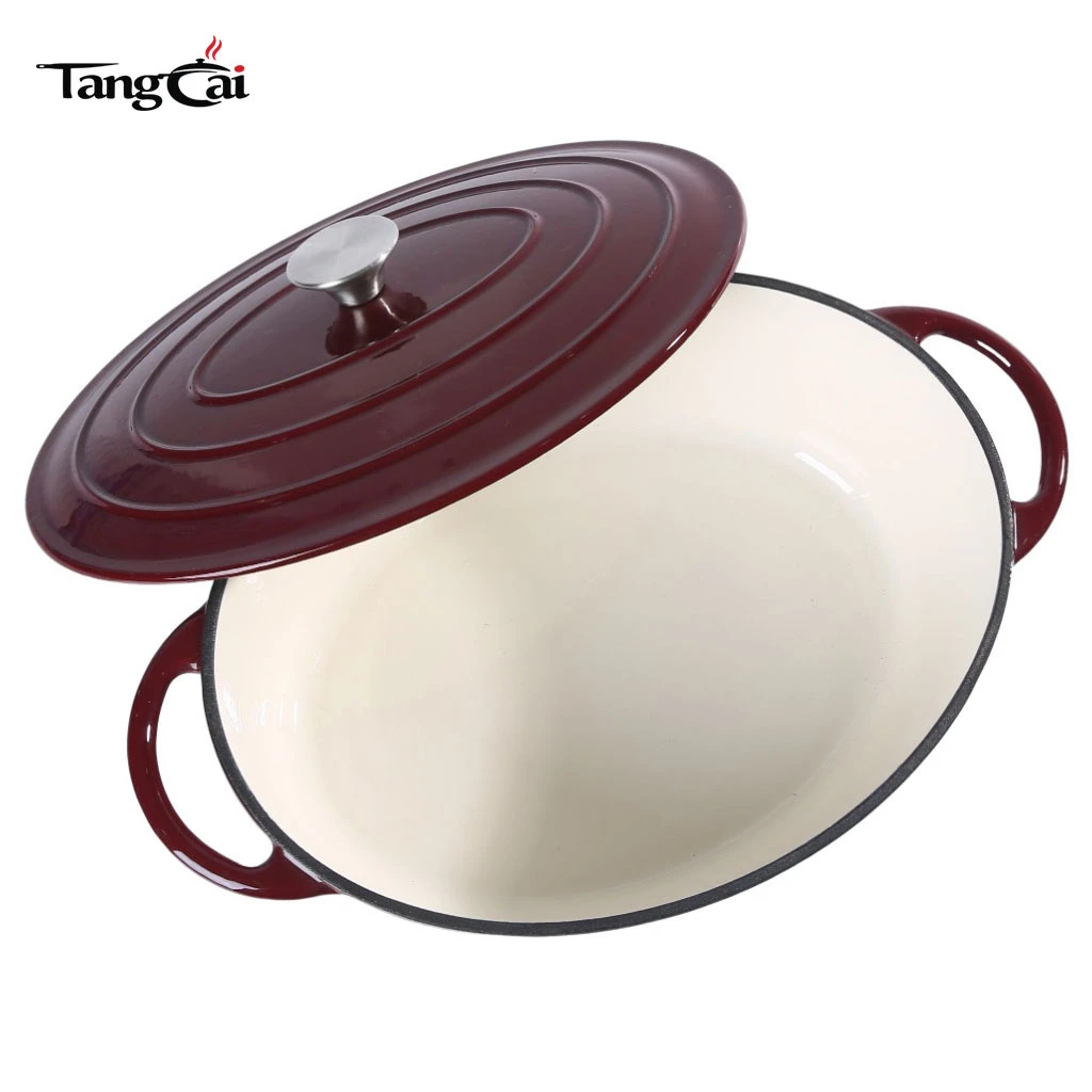 Large 7Quart Oval Enameled Cast Iron Dutch Oven, Family Size Casserole Pot with Curved Loop Handles, Multi-use Cookware All Stovetop Workable