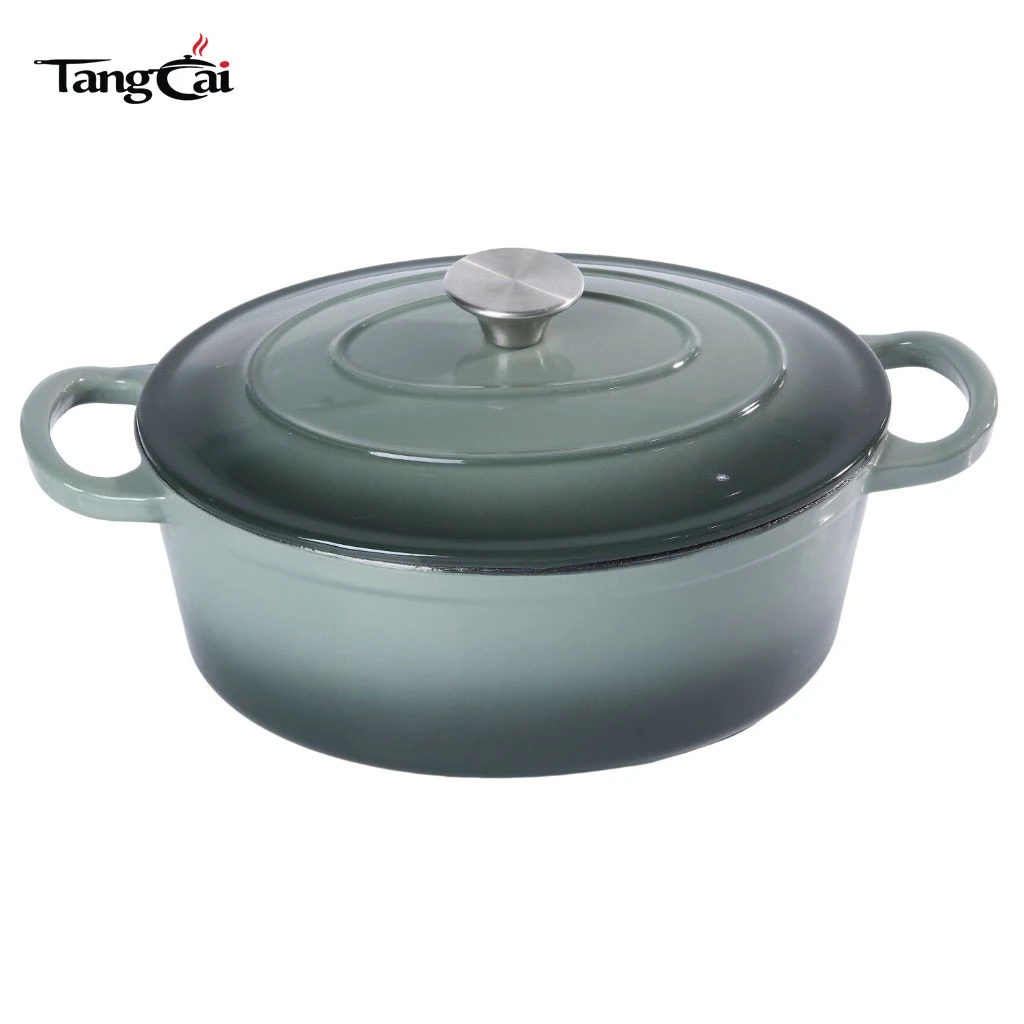 Large Capacity 6.5QT Oval Enamel Cast Iron Dutch Oven, Big Size Heavy-Duty Cooking Pot for Family Cooking