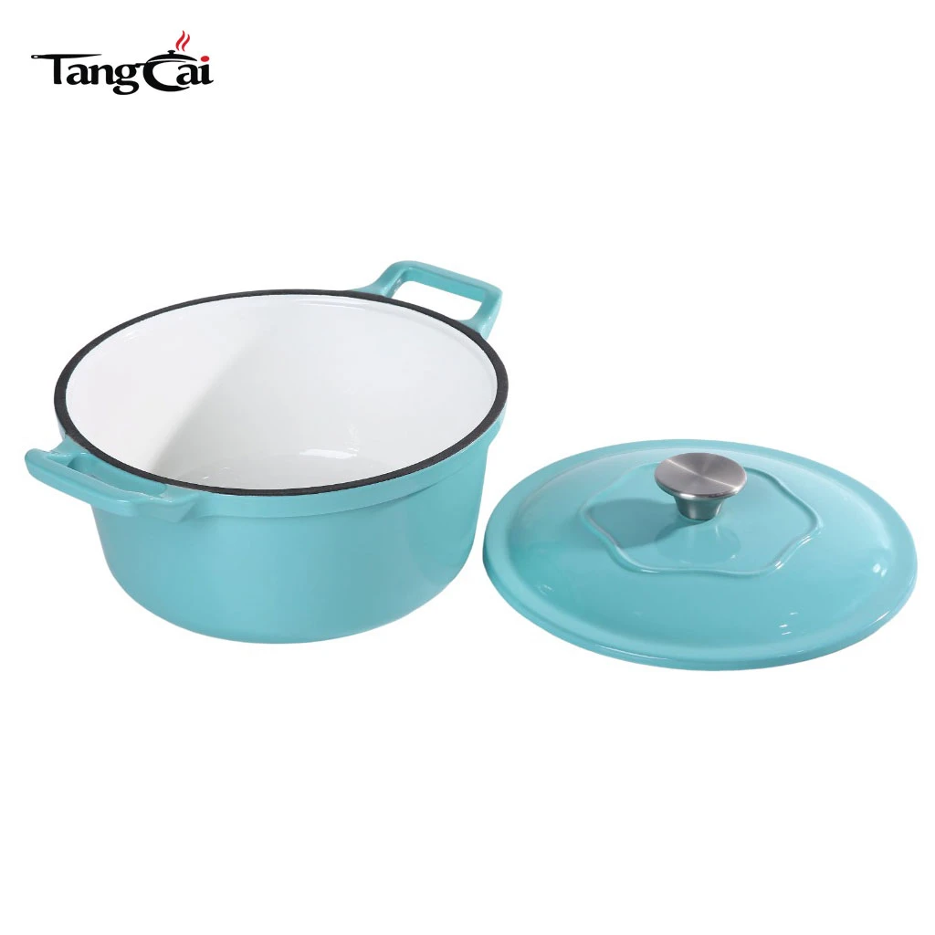 Classic 5QT Round Enameled Cast Iron Dutch Oven- Tiffany Blue Casserole Soup Pot for Sourdough Bread Baking