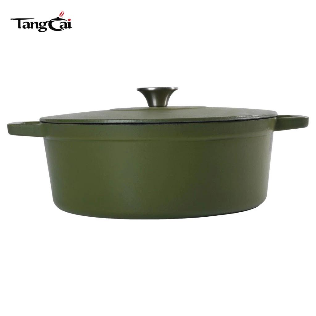 Custom 6.5QT Matte Dark Green Enamel Cast Iron Dutch Oven with Flat Lid