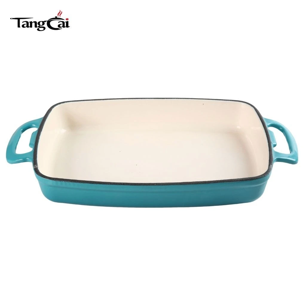 OEM Enameled Cast Iron Roaster Pan, Rectangular Casserole Dish with Hollow Loop Handles