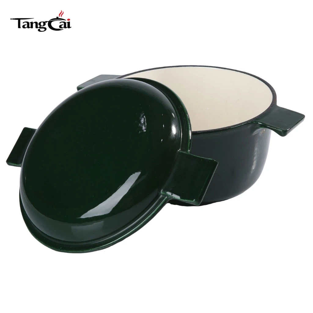 Dark Green Enameled Cast Iron Combo Cooker, Double Used Dutch Oven with Reversible Skillt Lid