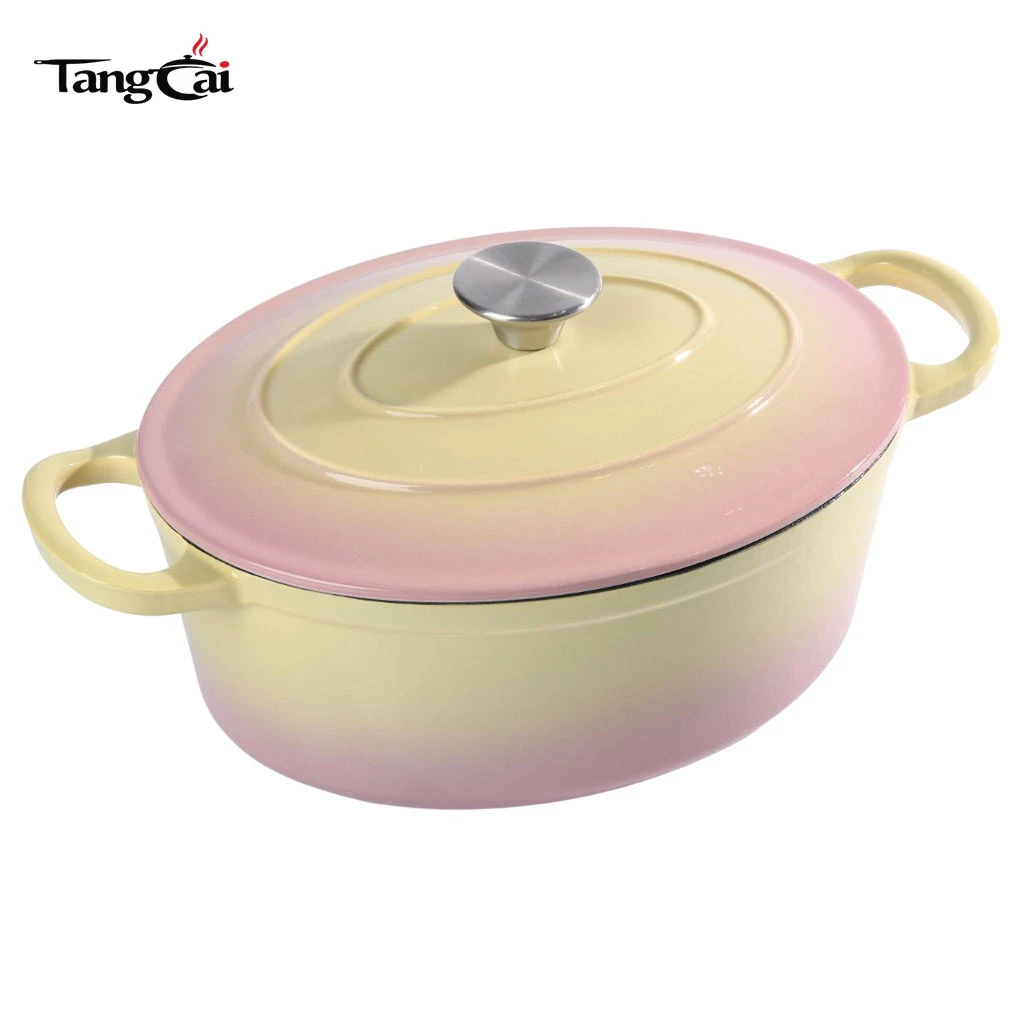 All In One Cookware 6.5QT Oval Enameled Cast Iron Dutch Oven - Oval Large Soup Pot with Lid for Home Kitchen and Catering