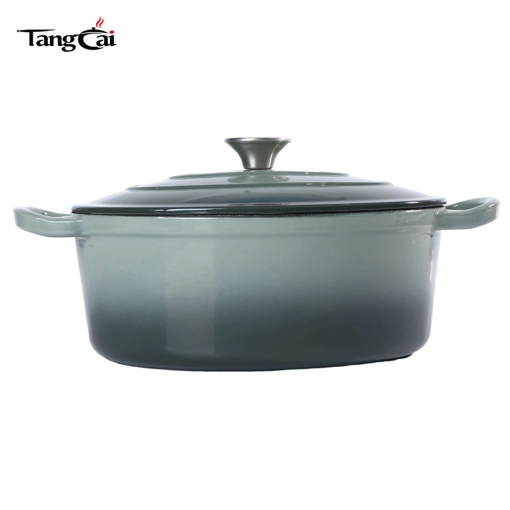 Large Capacity 6.5QT Oval Enamel Cast Iron Dutch Oven, Big Size Heavy-Duty Cooking Pot for Family Cooking