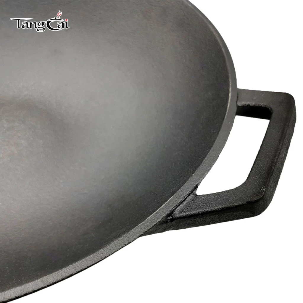 Large 14 Inch Pre-Seasoned Cast Iron Wok Pan with Dual Handles