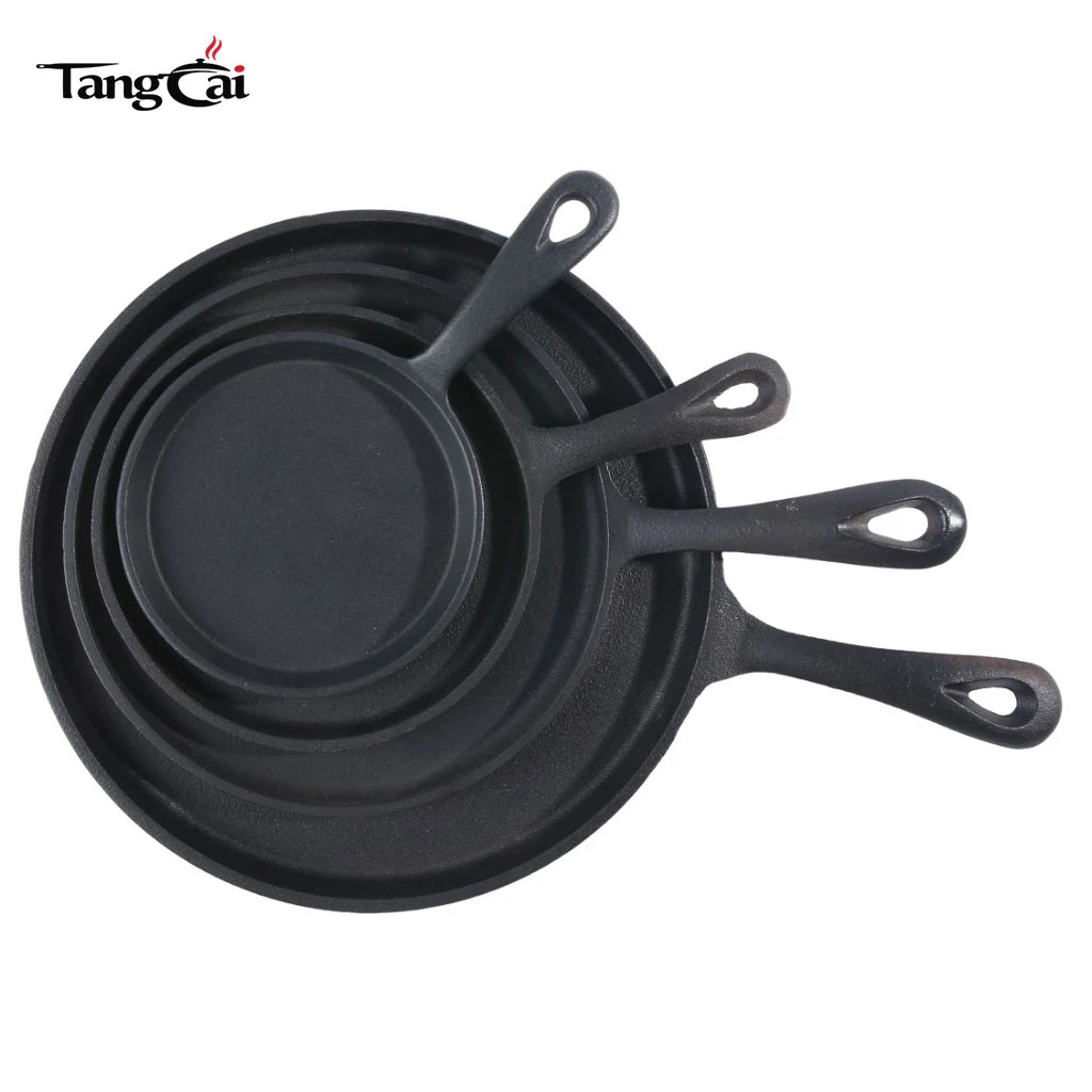 Wholesale Stackable 4 Sizes Cast Iron Flat Fry Pan Collection