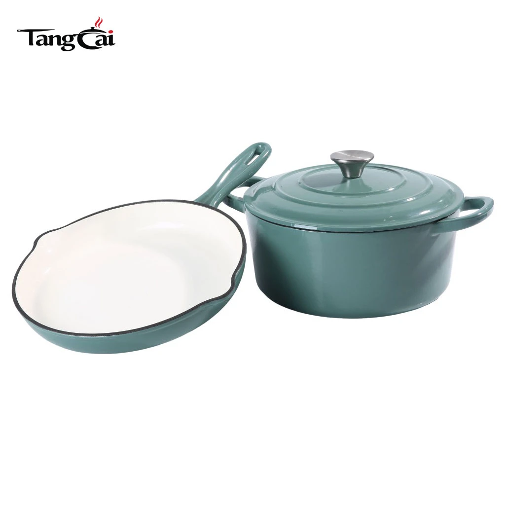 Glossy Teal 2-Piece Enameled Cast Iron Cookware Set