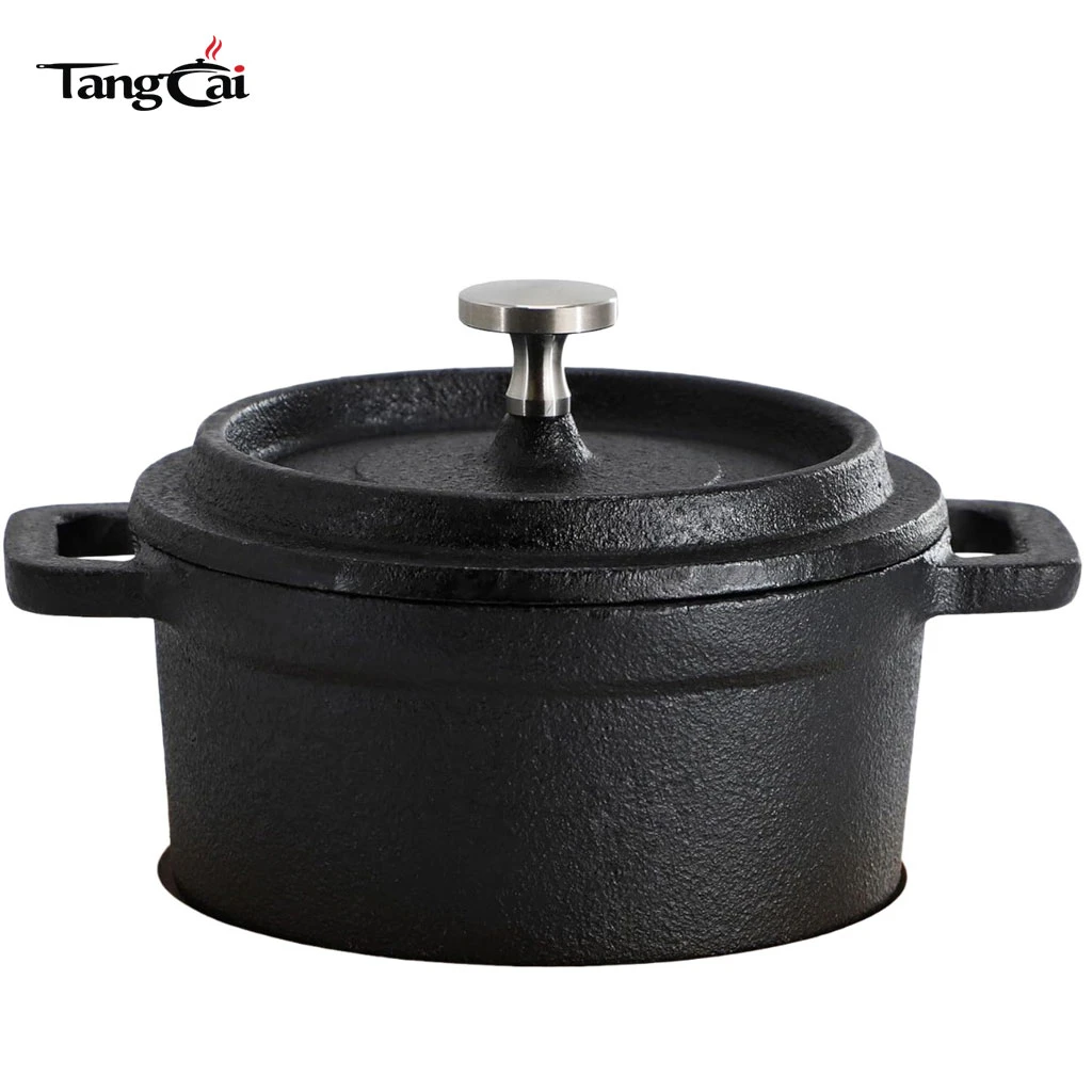 Mini Pre-Seasoned Cast Iron Cocotte Set with Lids & Wooden Trivets, Small Dutch Ovens for Baking, Serving & Individual Meals