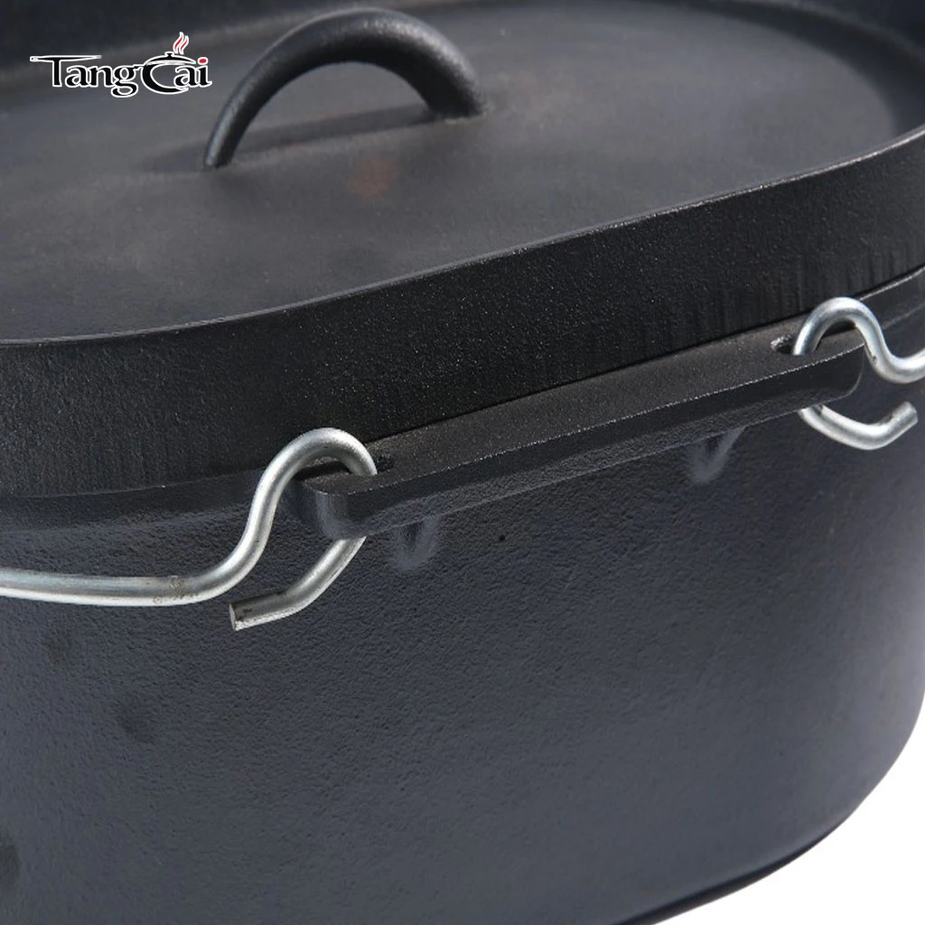 5.5QT Camping Cookware Cast Iron Oval Dutch Oven with Grill Lid