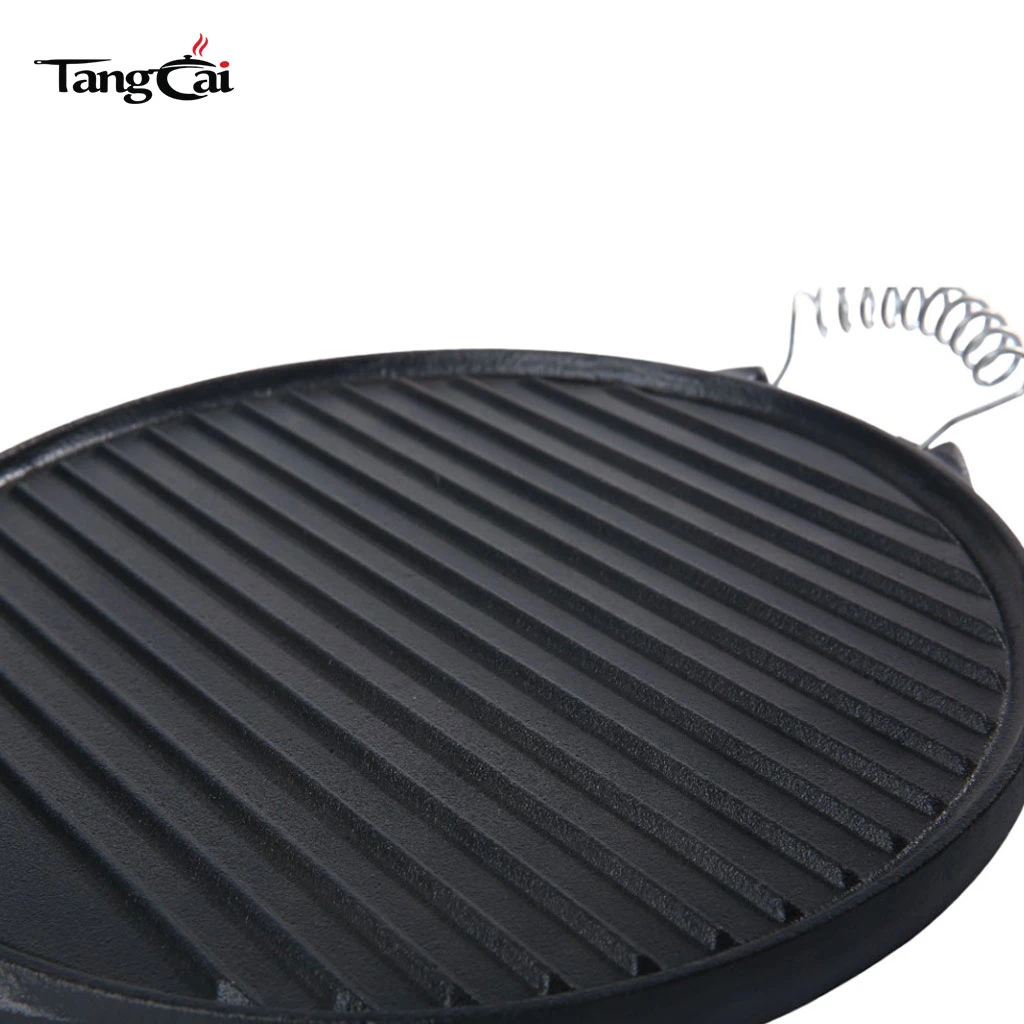 Wholesale Cast Iron Round Griddle Pan, Pre-Seasoned Reversible BBQ Grill Plate with Two handles