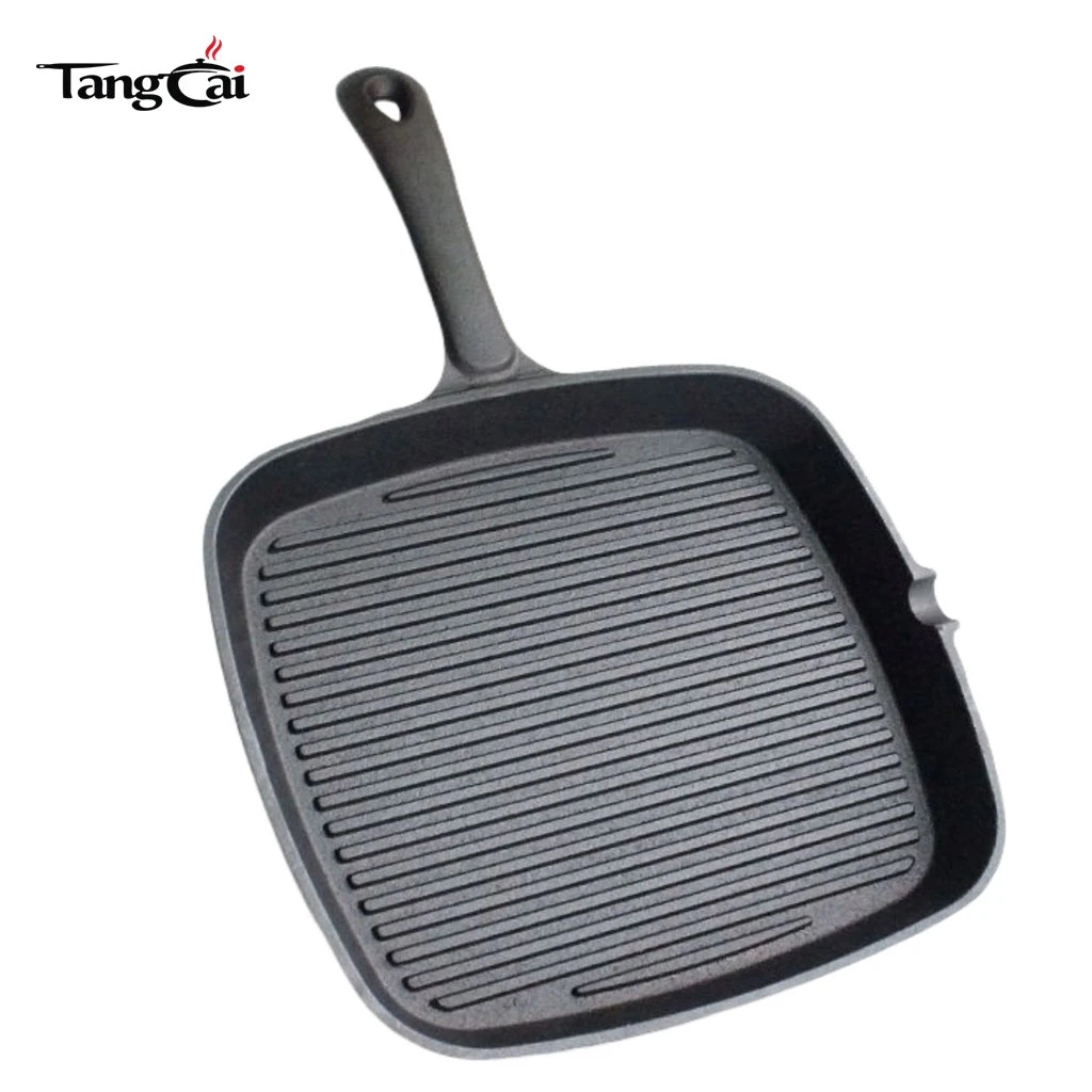 Pre-Seasoned Cast Iron Square Grill Pan with Single Pour Spout