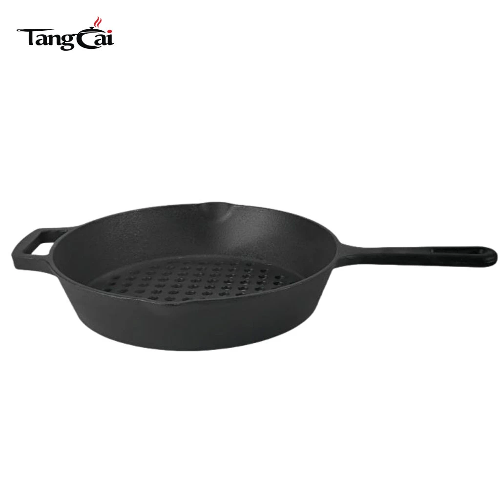 Custom Pre-Seasoned Cast Iron Frying Pan with Nonstick Perforated Grill Surface