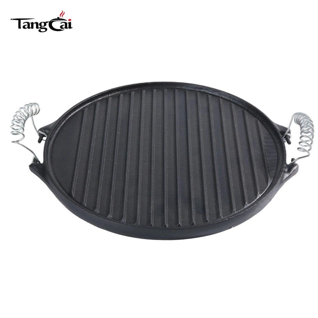 Wholesale Cast Iron Round Griddle Pan, Pre-Seasoned Reversible BBQ Grill Plate with Two handles