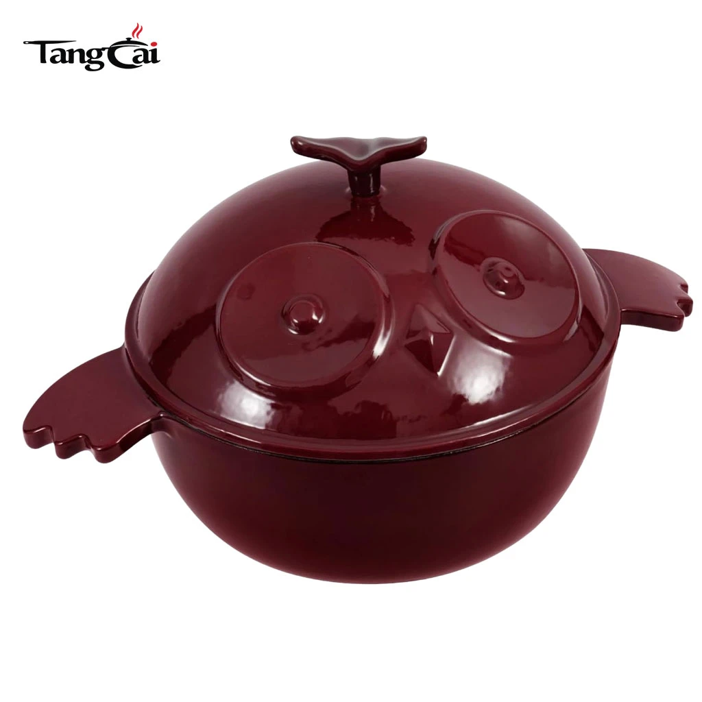 Premium Mini Owl Shaped Enameled Cast Iron Dutch Oven 3.5 Quart Flanged Casserole Pot