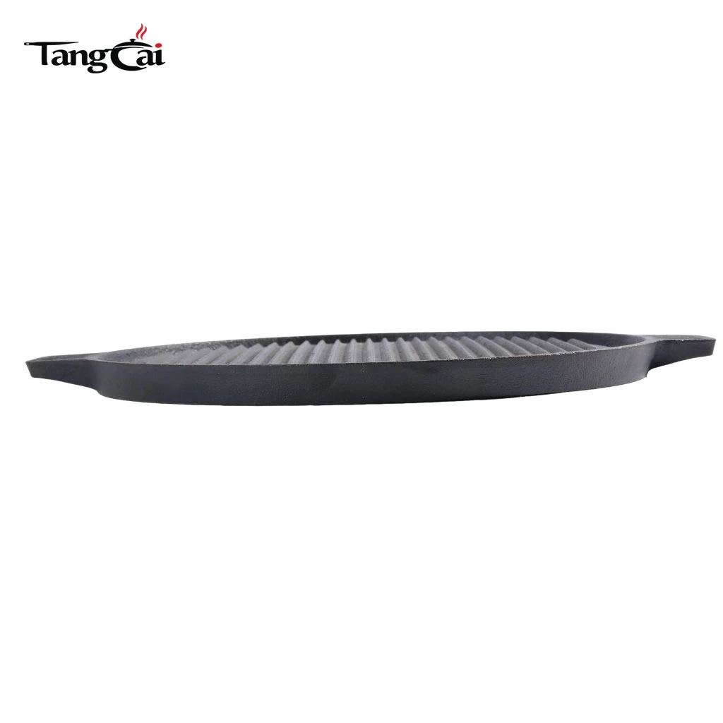 Korean-Style Cast Iron Round Grill Pan with Dual Handles - Nonstick Ridged BBQ Griddle Pan