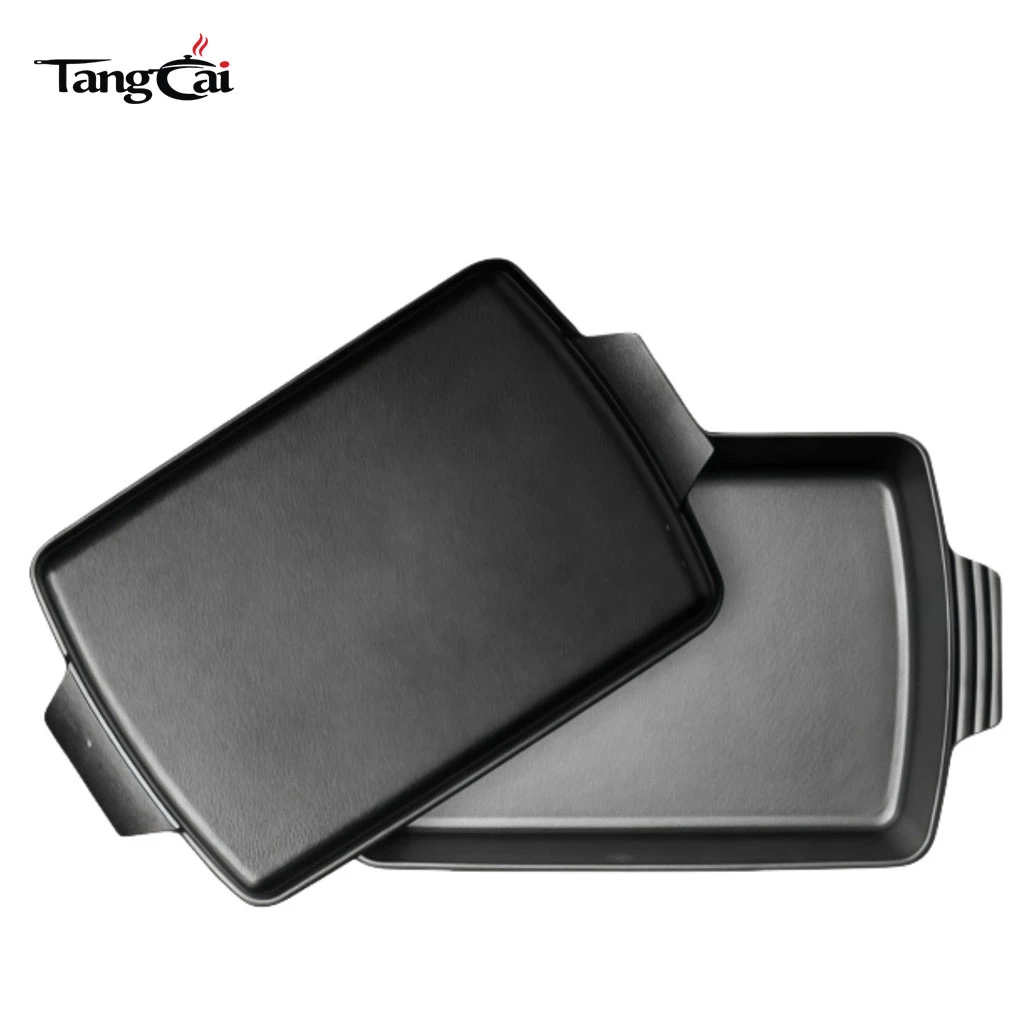 Factory Supply Pre-Seasoned Cast Iron 2-in-1 Combo Cooker, Rectangular Bread Baker & Roasting Pan
