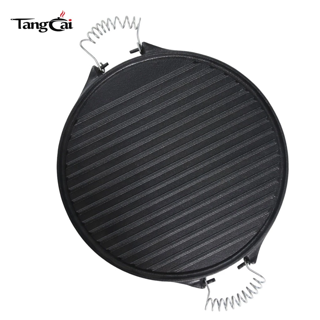 Wholesale Cast Iron Round Griddle Pan, Pre-Seasoned Reversible BBQ Grill Plate with Two handles