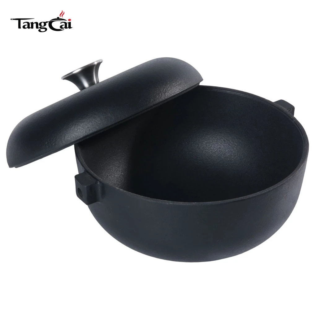 Matte Black Cast Iron Rice Cooker Pot, Japanese-Style Nabe with Lid