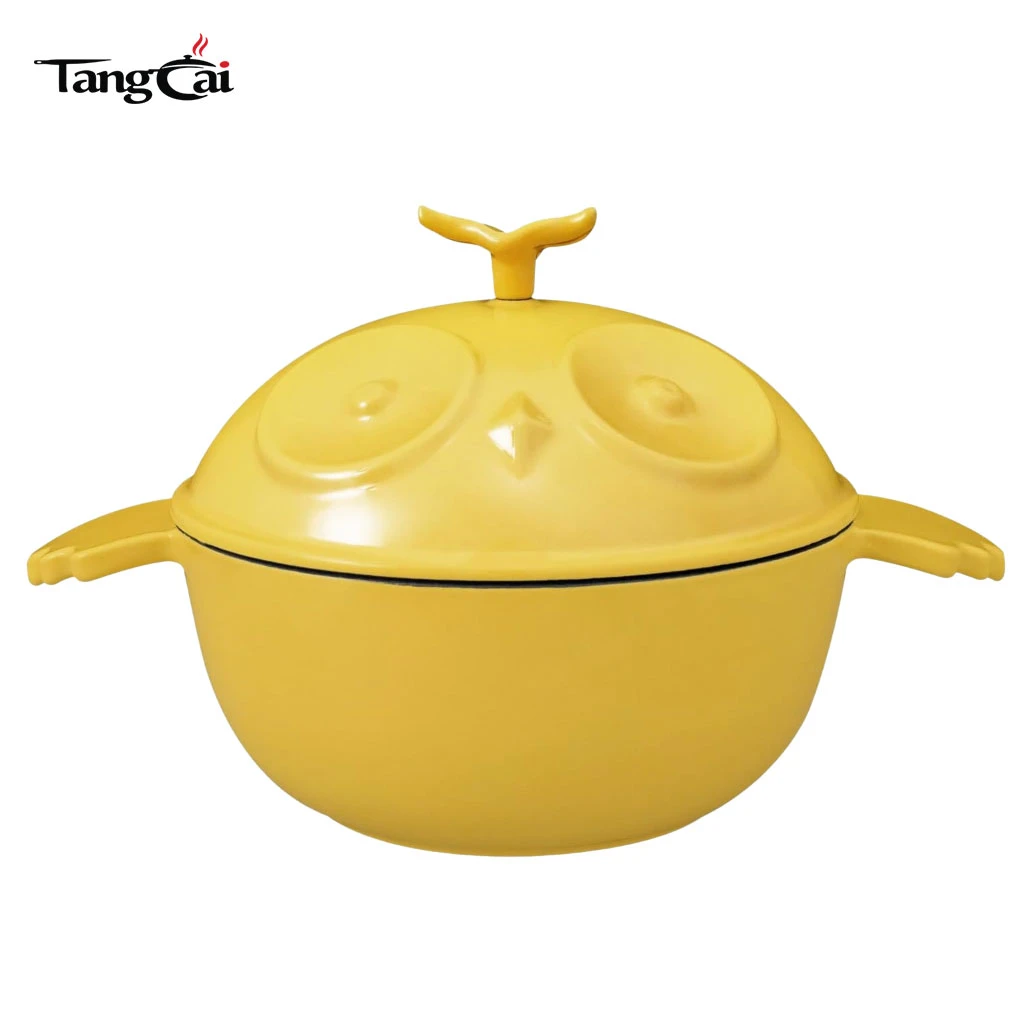 Premium Mini Owl Shaped Enameled Cast Iron Dutch Oven 3.5 Quart Flanged Casserole Pot
