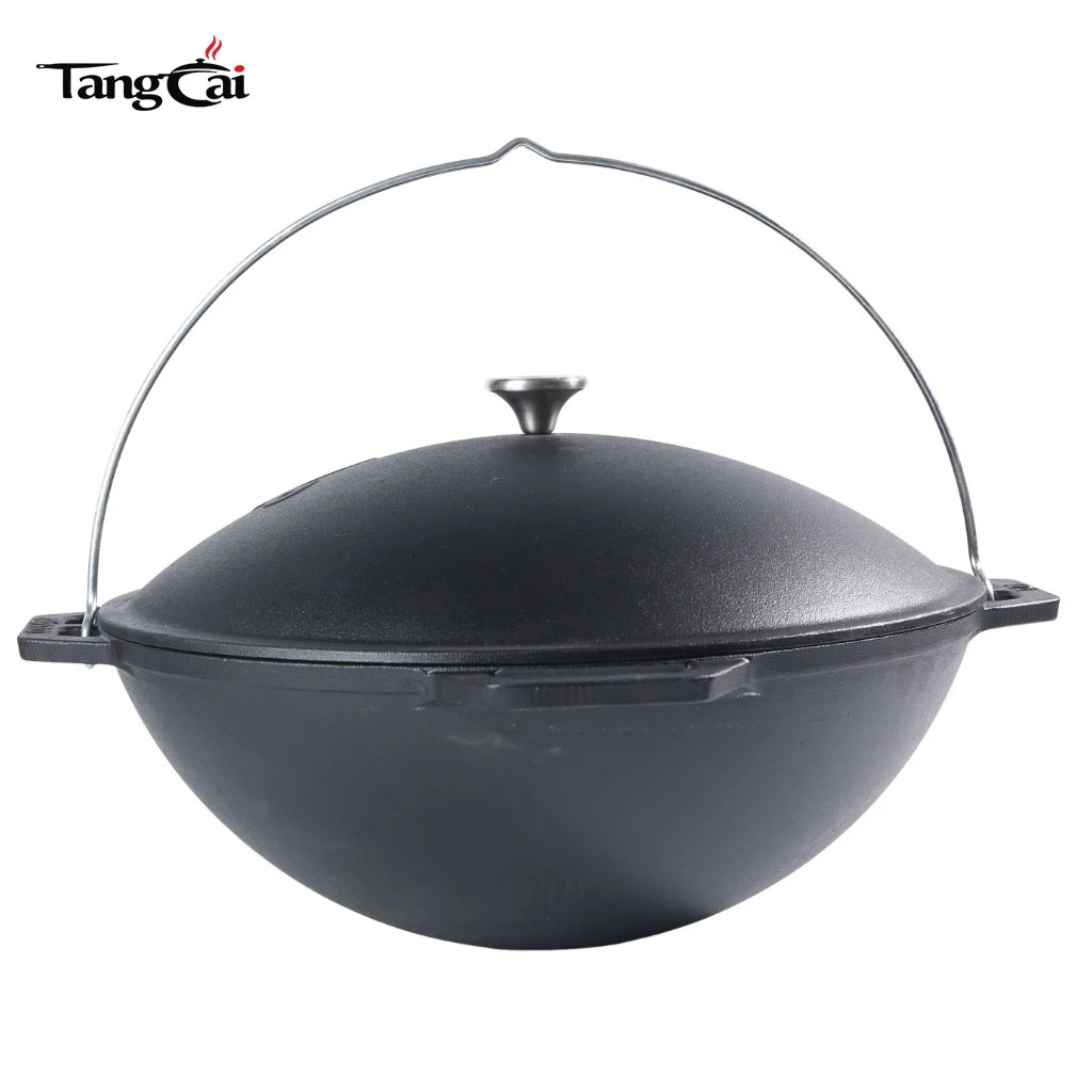 Popular 12L Pre-Seasoned Cast Iron Cauldron with Lid - Large Cast Iron Asian Kazan Pot