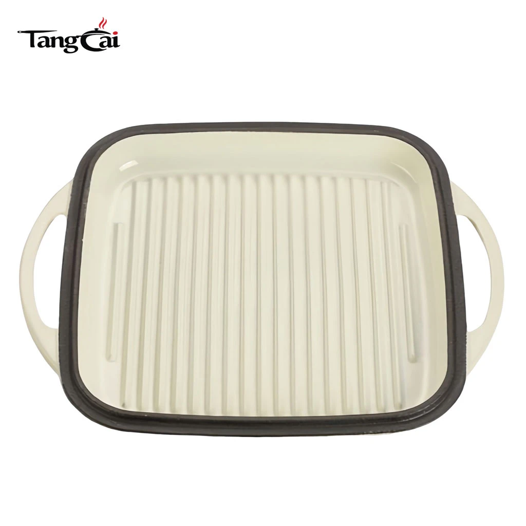 Cream White Enameled Cast Iron 2-in-1 Combo Cooker, Square Roasting Pan with Grill Lid