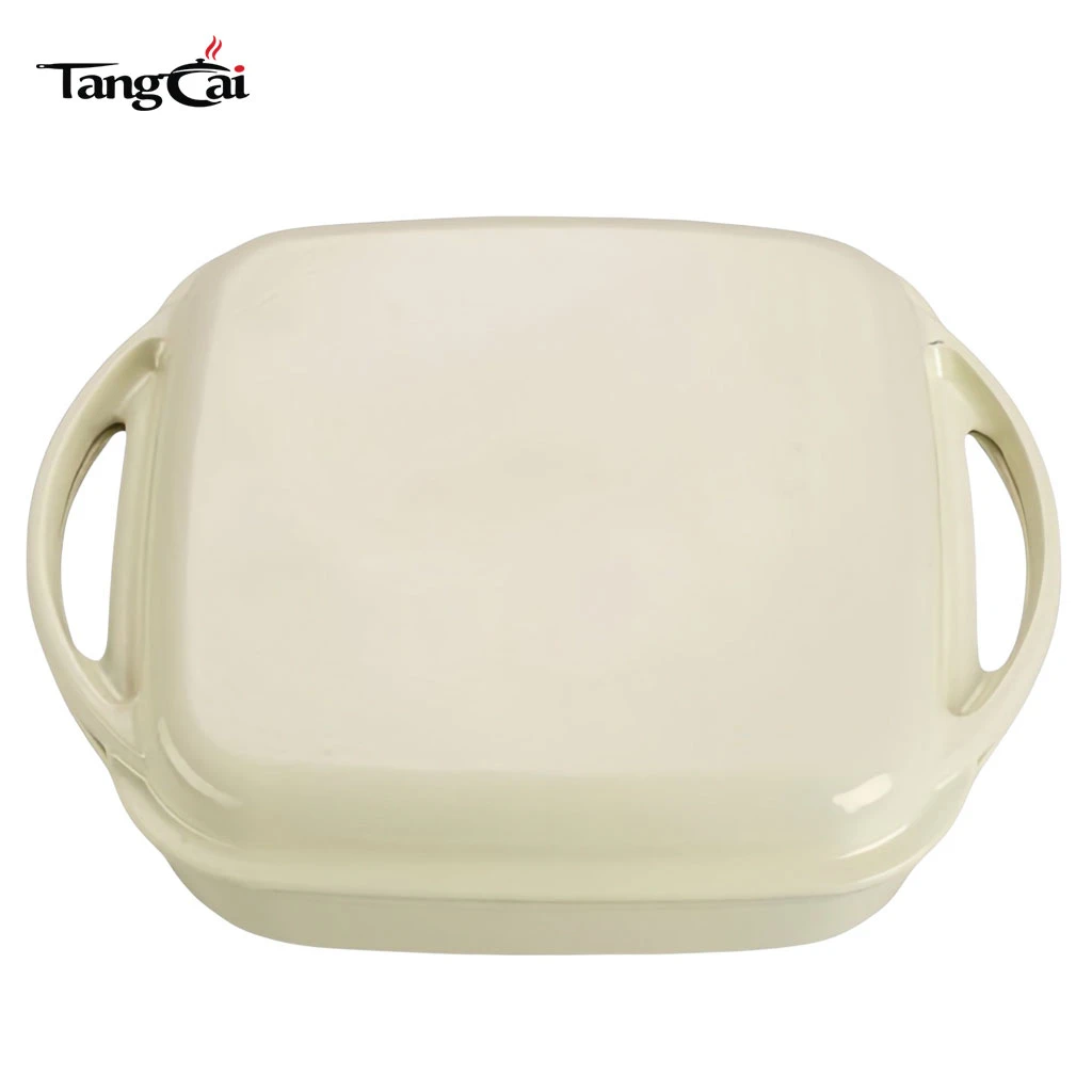 Cream White Enameled Cast Iron 2-in-1 Combo Cooker, Square Roasting Pan with Grill Lid