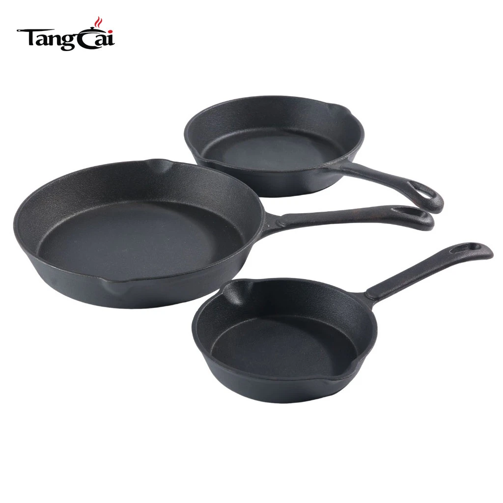 Wholesale 3-Piece Cast Iron Skillet Set - Pre-Seasoned Black Iron Frying Pans with Long Handle