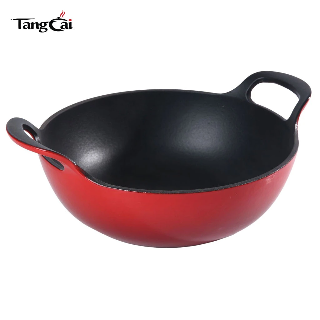 Traditional 10.25" 26cm Diameter Round Enameled Cast Iron Balti Dish 3QT Cast Iron Stir Fry Pan