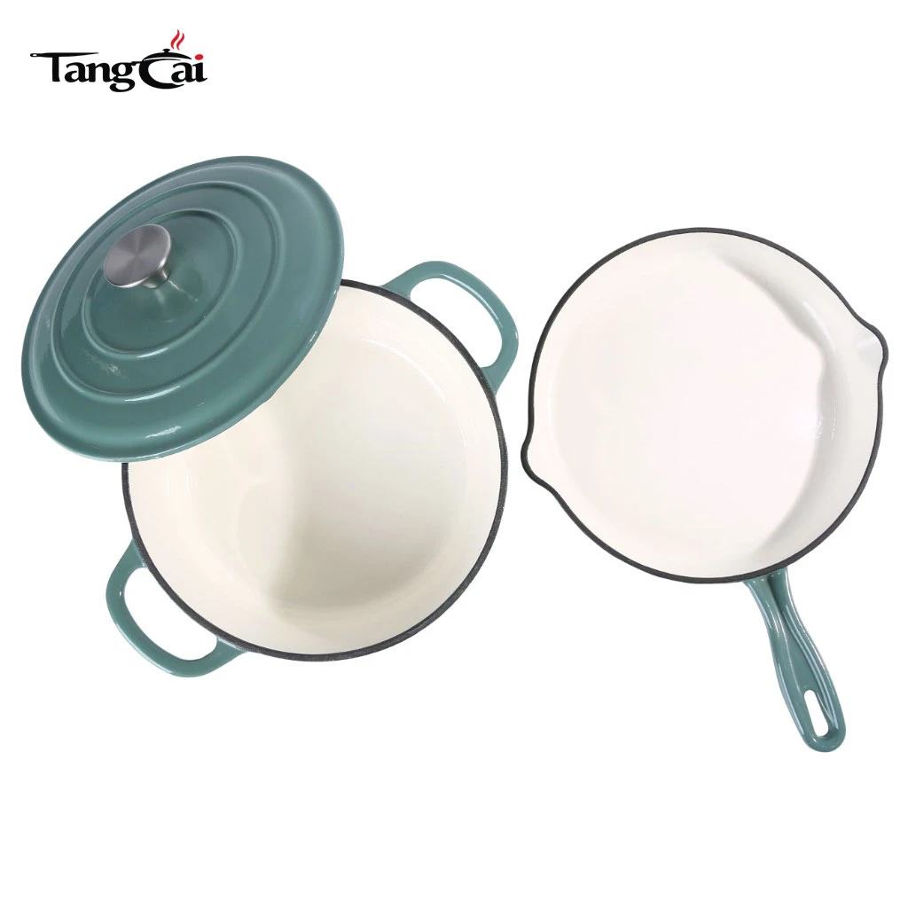 Glossy Teal 2-Piece Enameled Cast Iron Cookware Set