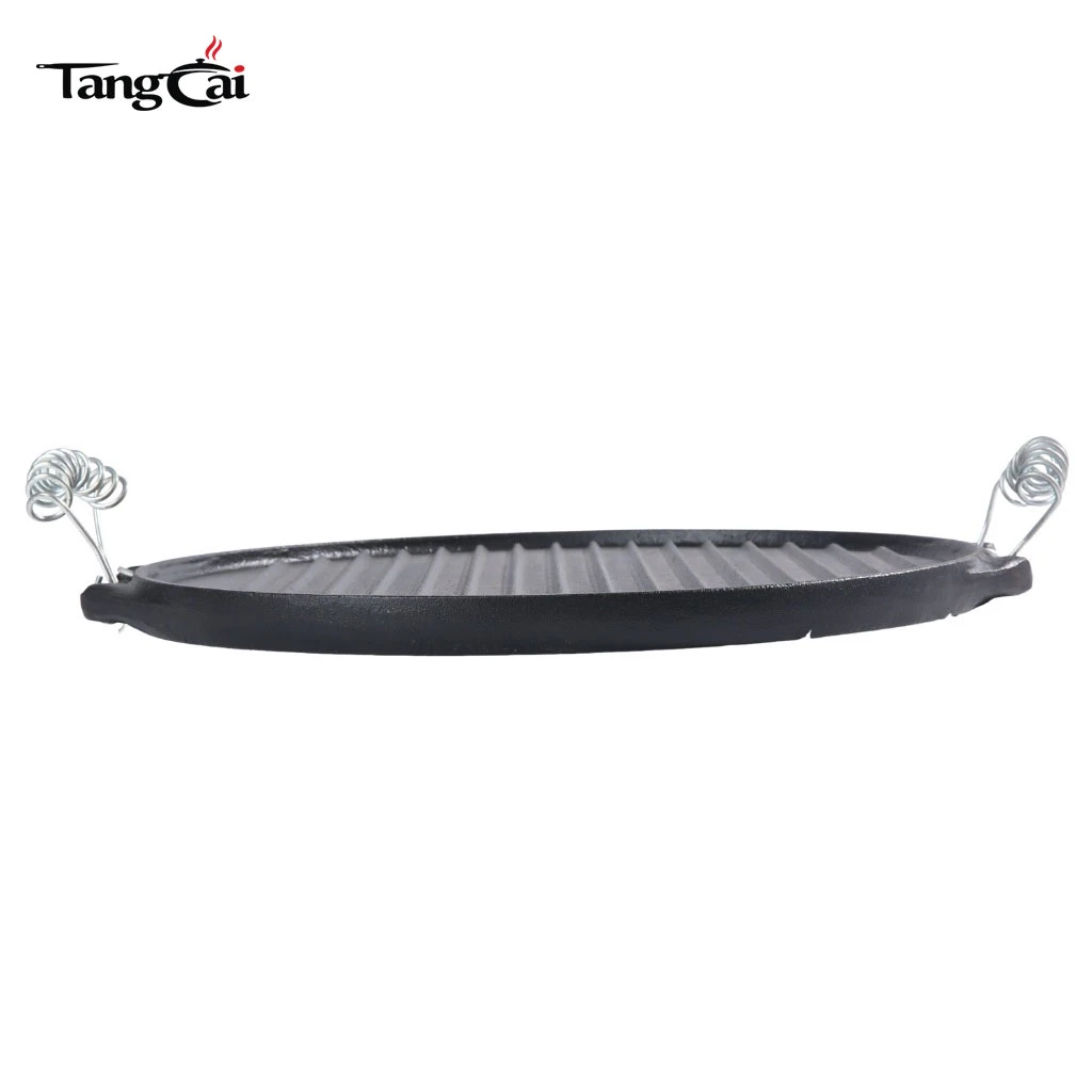Wholesale Cast Iron Round Griddle Pan, Pre-Seasoned Reversible BBQ Grill Plate with Two handles