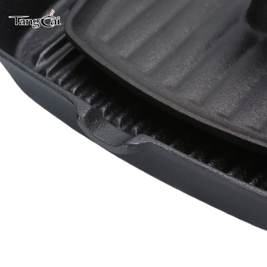 2-Piece Square Cast Iron Griddle Kit, Ridged Grill Skillet + Cast Iron Steak Press