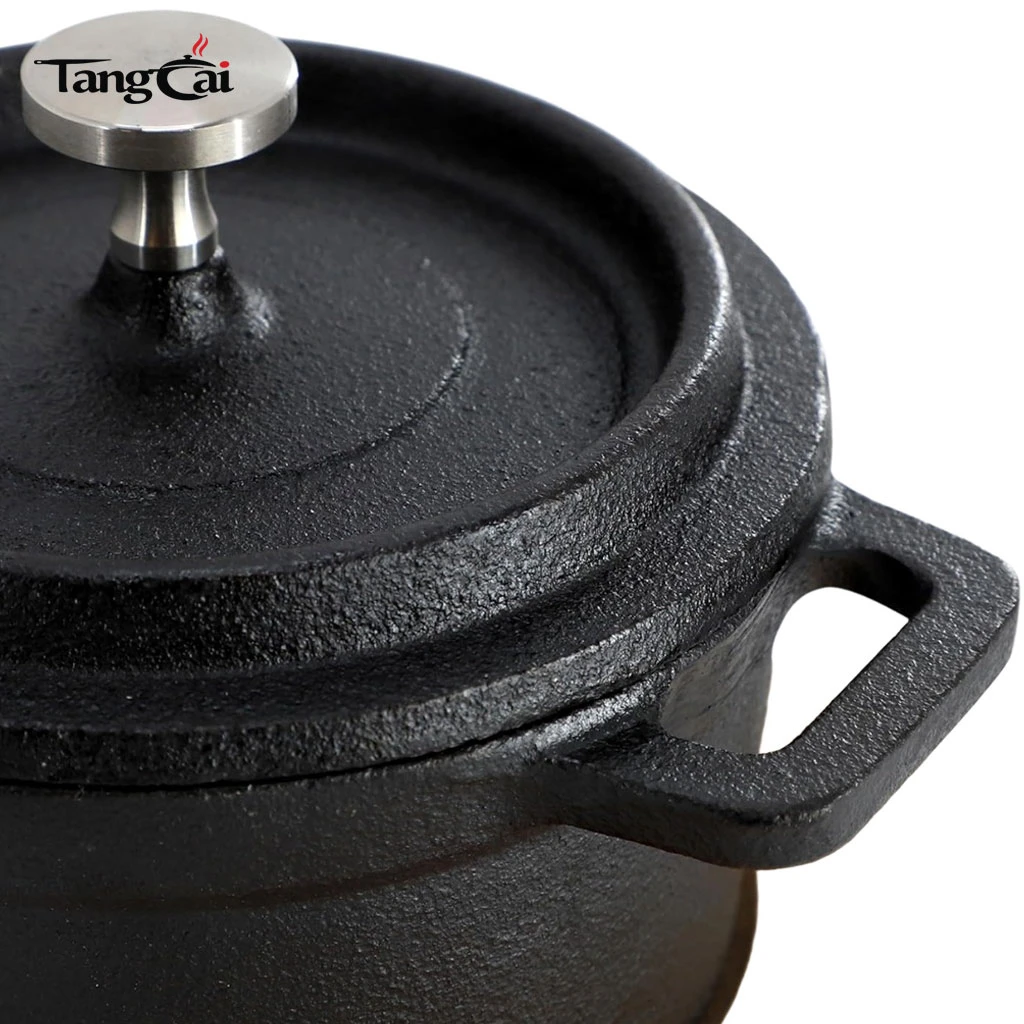 Mini Pre-Seasoned Cast Iron Cocotte Set with Lids & Wooden Trivets, Small Dutch Ovens for Baking, Serving & Individual Meals