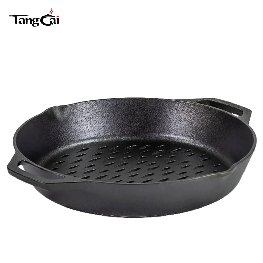 OEM&ODM 12 Inch Pre-Seasoned Round Steak Pan with Nonstick Perforated Grill Surface