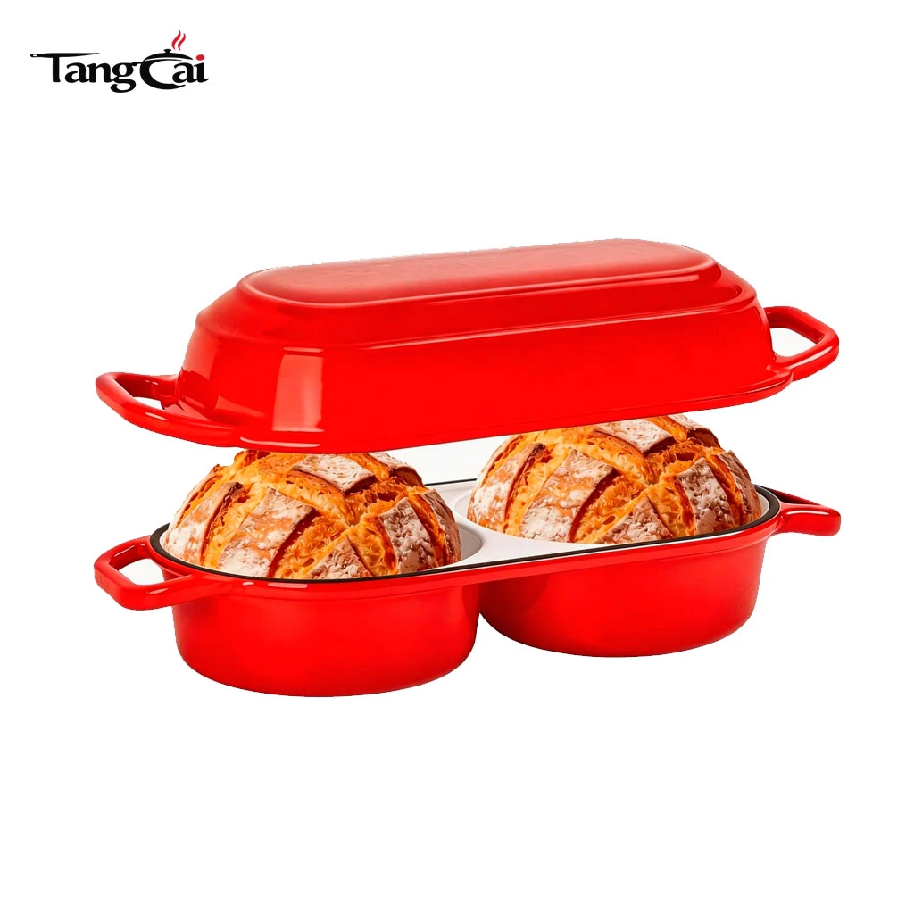 2026 Trending Cast Iron Loaf Pan with Lid, 2.2QT Double Dutch Oven for Sourdough Bread Baking