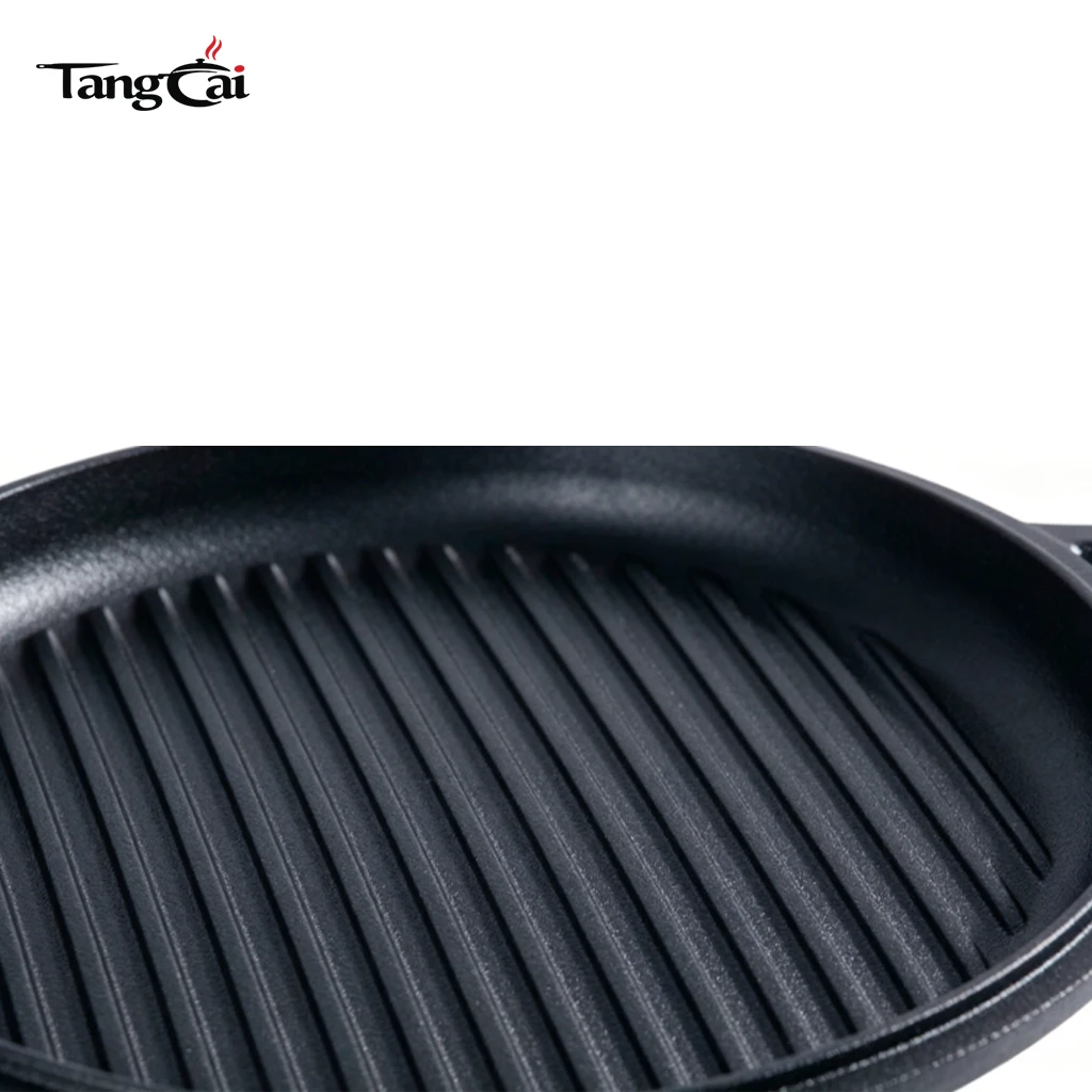 11 Inch Round Cast Iron Grill Pan - Pre-Seasoned Ridged Griddle Plate