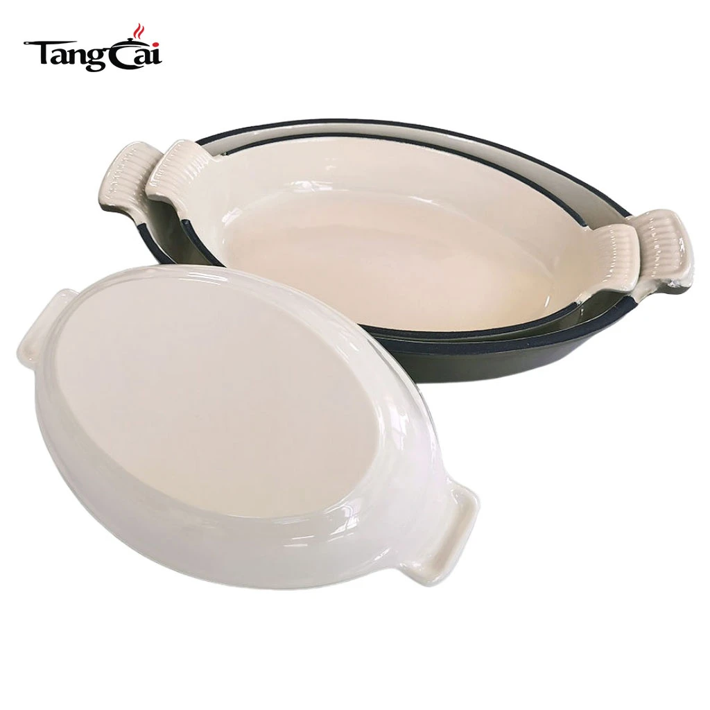 3-Piece Oval Enamel Cast Iron Baking Dish Set, Stackable Au Gratin Pan Wholesale