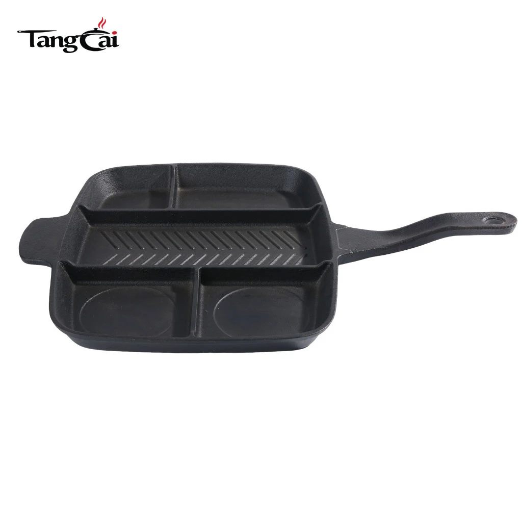 Heavy Duty 5in1 Cast Iron Griddle Pan, Multi-Purpose Divided BBQ Skillet