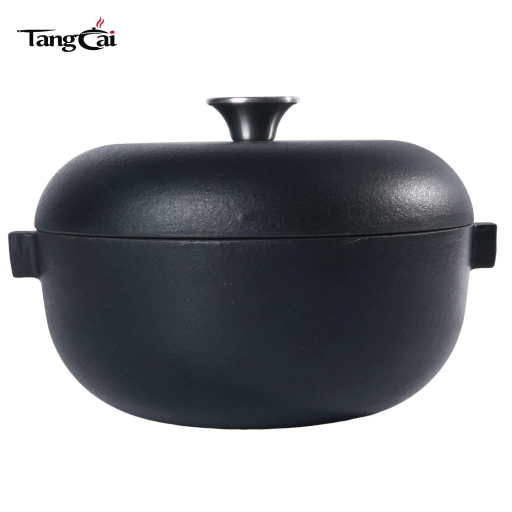 Matte Black Cast Iron Rice Cooker Pot, Japanese-Style Nabe with Lid