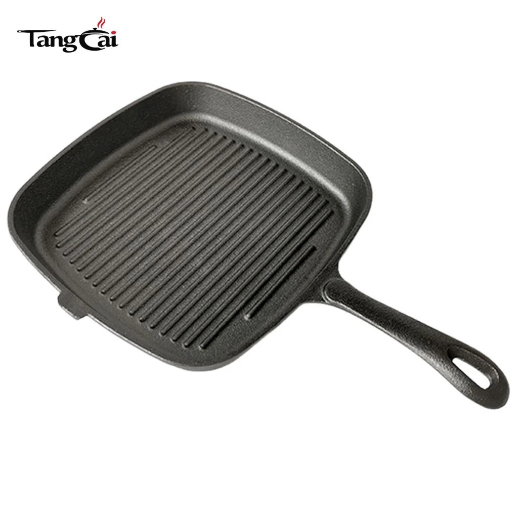 Pre-Seasoned Cast Iron Square Grill Pan with Single Pour Spout
